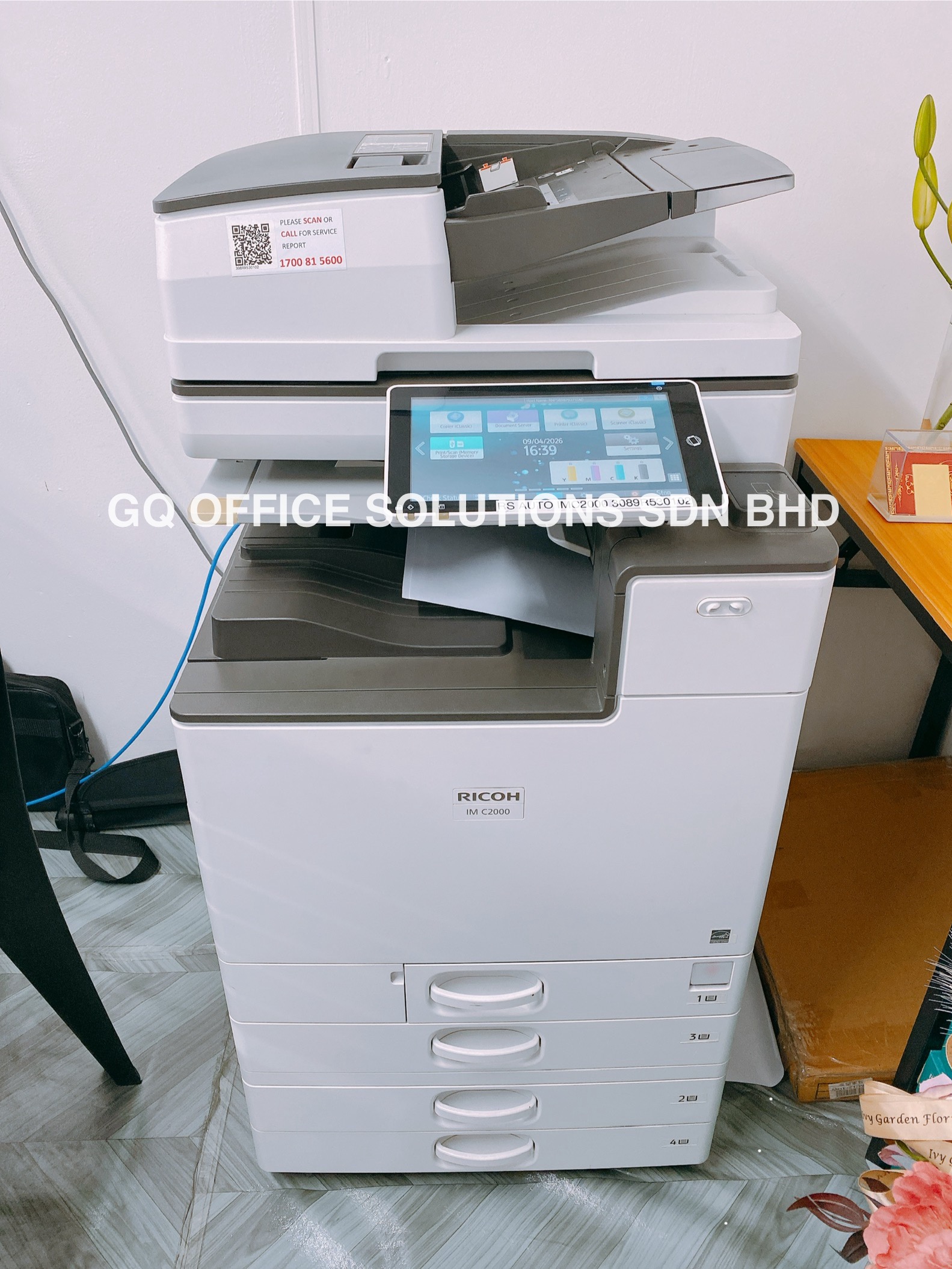 Ricoh IM C2000 copier rental installed in Johor Bahru Skudai office by GQ Office Solutions
